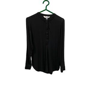 Old Navy Black Rayon Tunic Shirt — Long Sleeve Button Front Blouse M